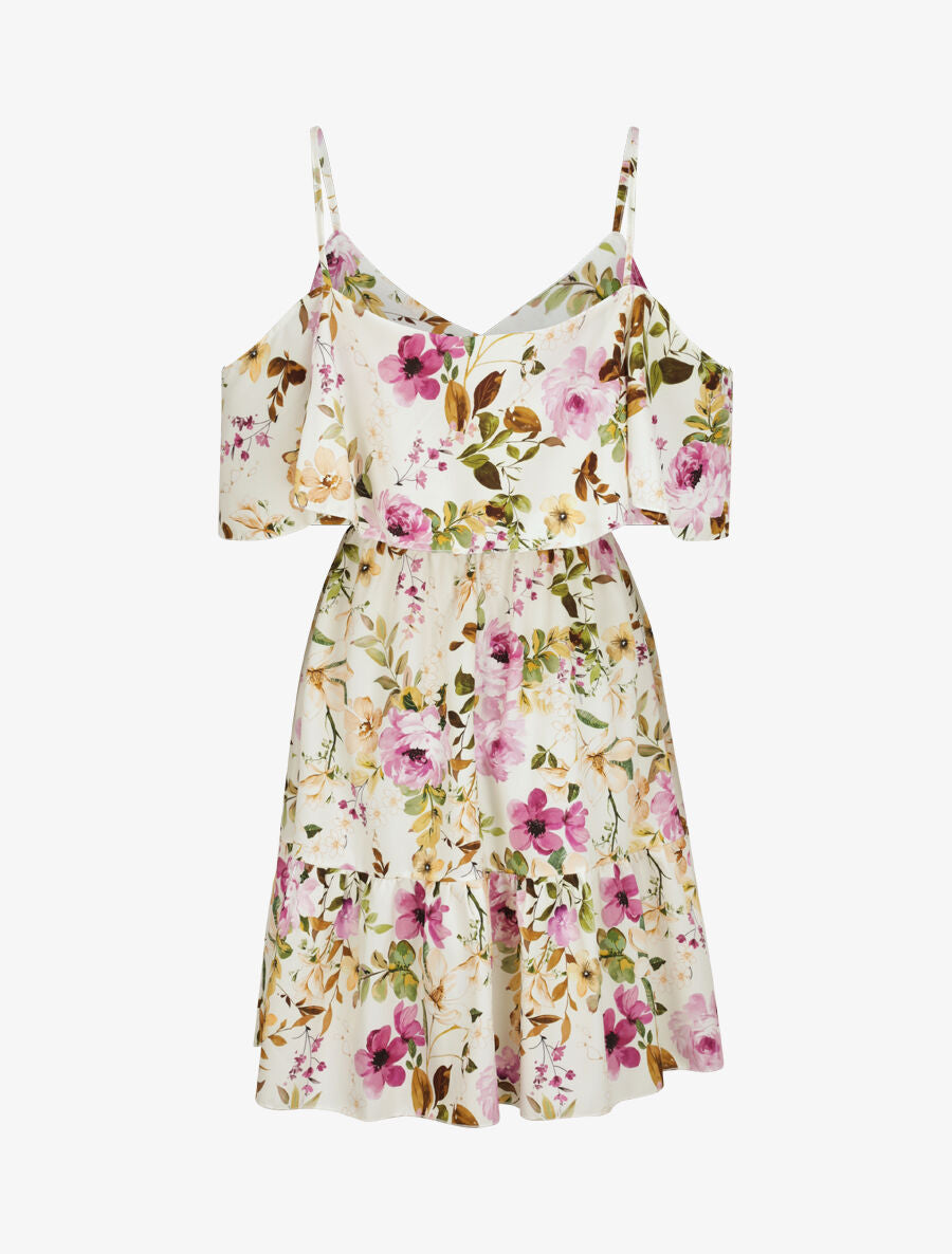 Robe à buste à basque imprimé fleurs sauvages - Écru - 2