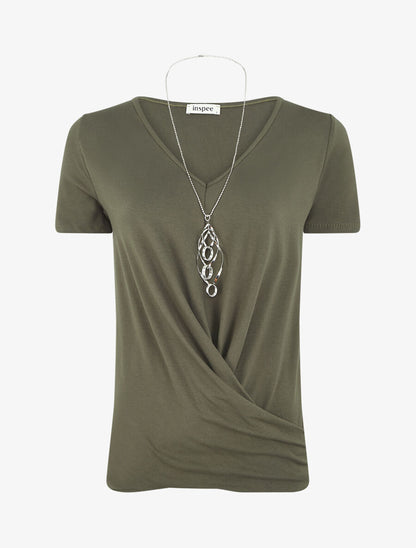 T-shirt à bords croisés - Kaki - 4