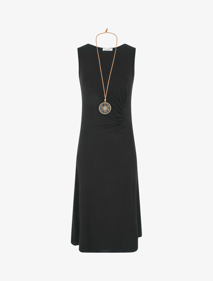 Robe longue unie effet drapé - Noir - 5