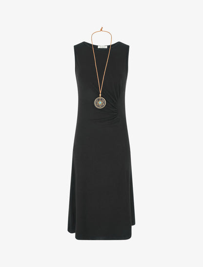 Robe longue unie effet drapé - Noir - 5