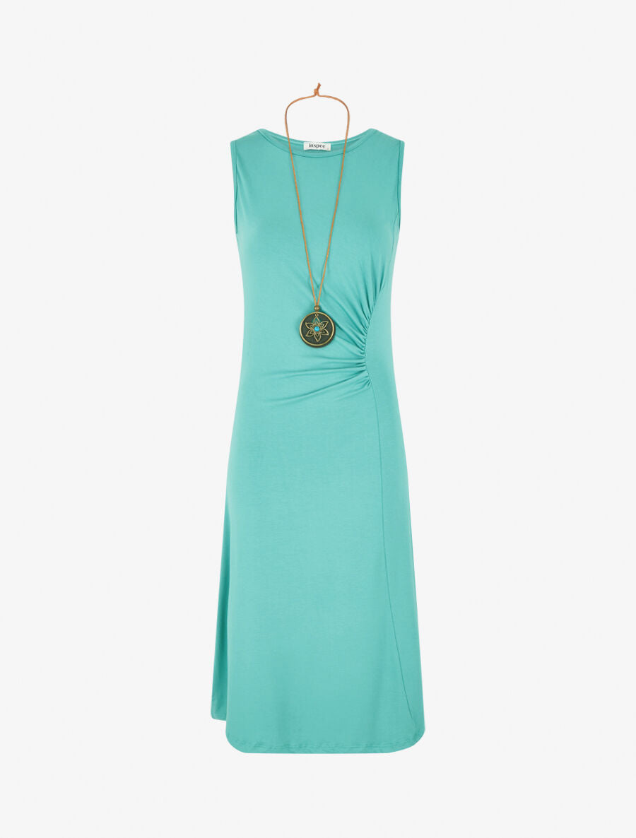 Robe longue unie effet drapé - Turquoise - 1