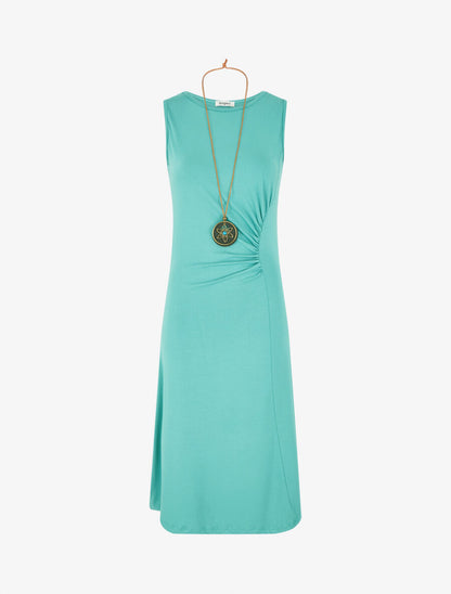Robe longue unie effet drapé - Turquoise - 1