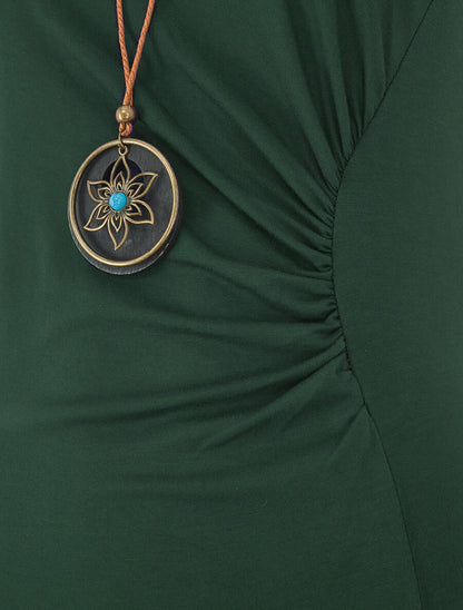 Robe longue unie effet drapé - Vert sapin - 3