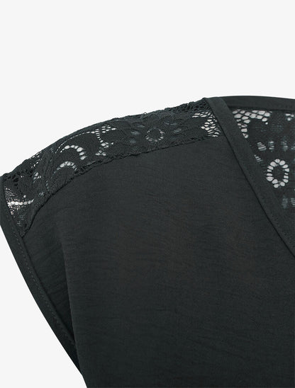 Top sans manches à dos dentelle - Noir - 3
