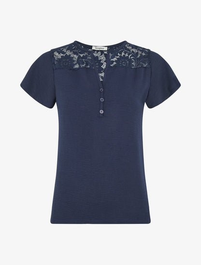 Top fluide en dentelle - Bleu nuit - 1