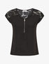 Top uni à zip et dentelle - Noir - 1