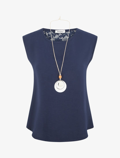 Top sans manches et dos en dentelle - Marine - 1