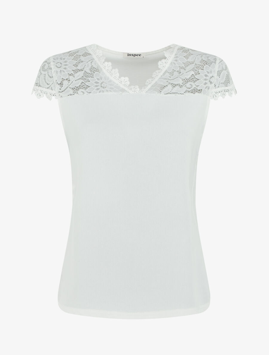 Top fluide à mancherons dentelle - Blanc - 4
