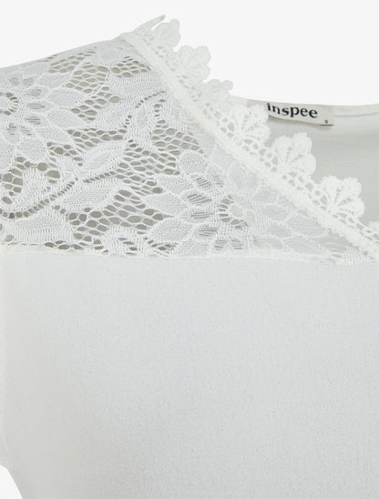 Top fluide à mancherons dentelle - Blanc - 3
