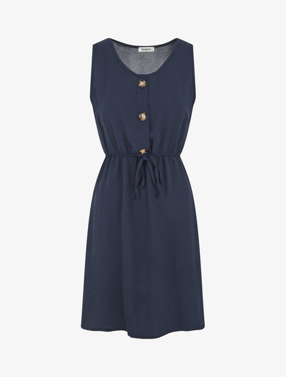 Robe sans manches à boutons décoratifs - Marine - 1
