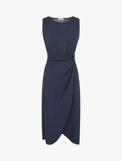 Robe unie sans manches style portefeuille - Marine - 5