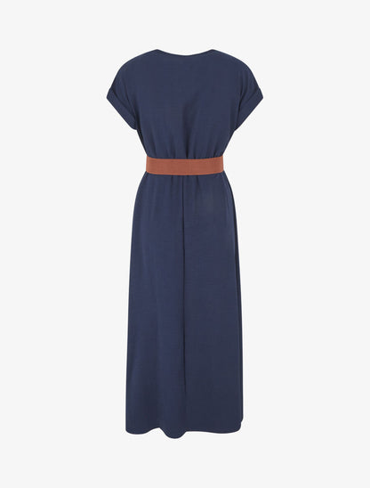 Robe longue unie cache-coeur - Marine - 2