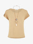 Top fluide à manches courtes et sautoir - Beige foncé - 1