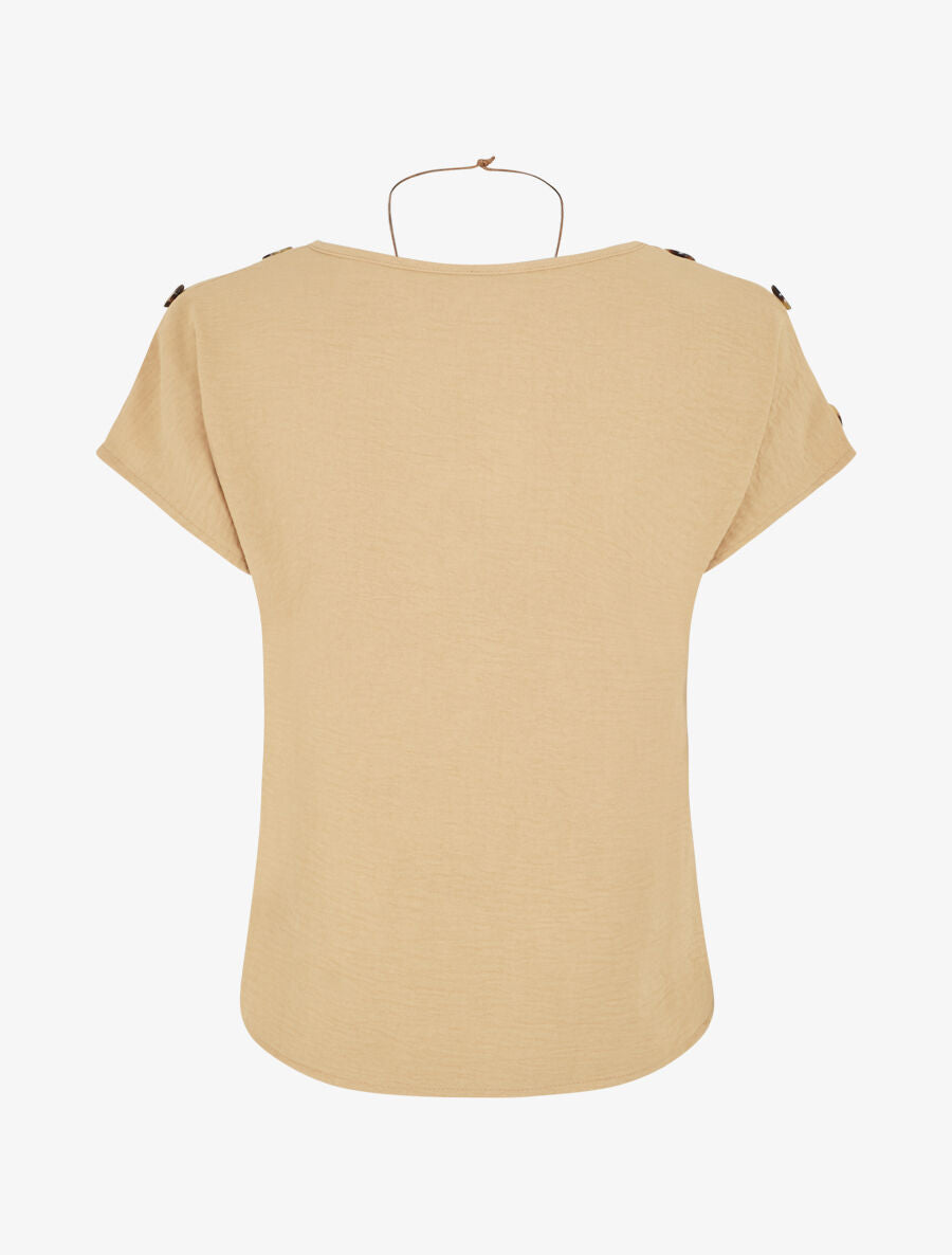 Top fluide à manches courtes et sautoir - Beige foncé - 2