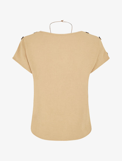 Top fluide à manches courtes et sautoir - Beige foncé - 2