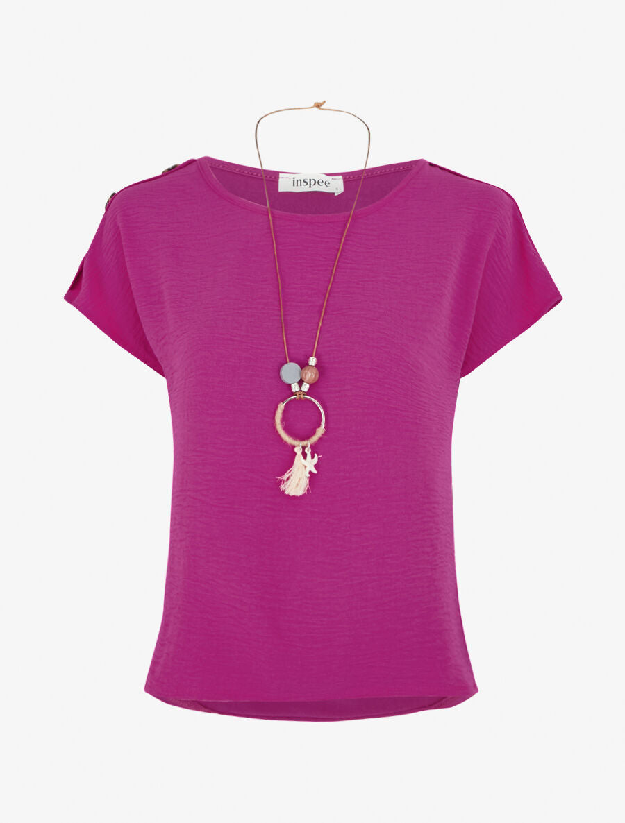 Top fluide à manches courtes et sautoir - Violet - 1