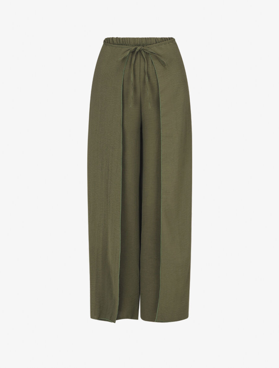 Pantalon ample à pans à nouer - Kaki - 5