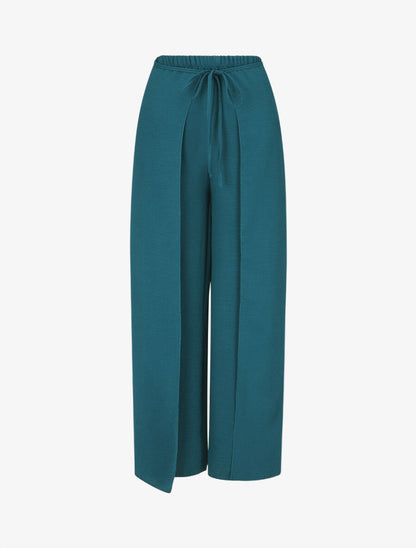Pantalon ample à pans à nouer - Bleu canard - 4