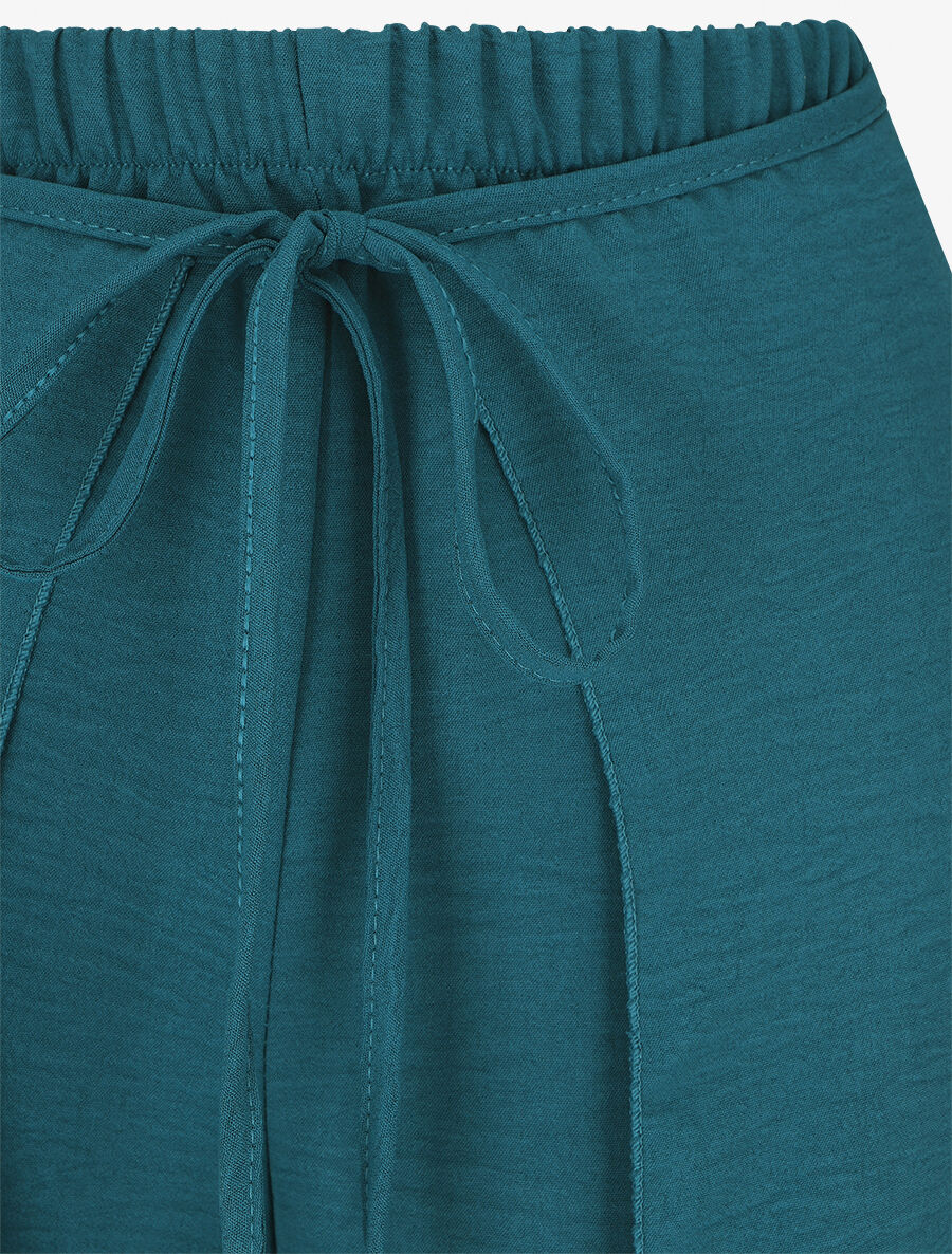Pantalon ample à pans à nouer - Bleu canard - 3
