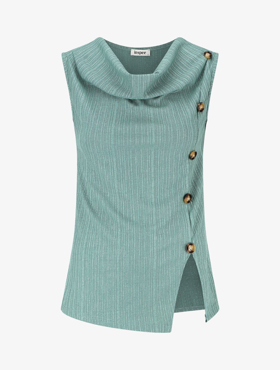 Top uni irisé à col bénitier - Vert d&