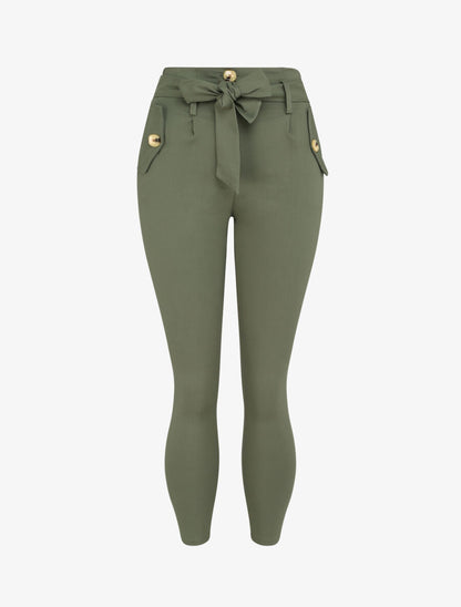 Pantalon 7/8 coupe slim à poches décoratives - Kaki - 1