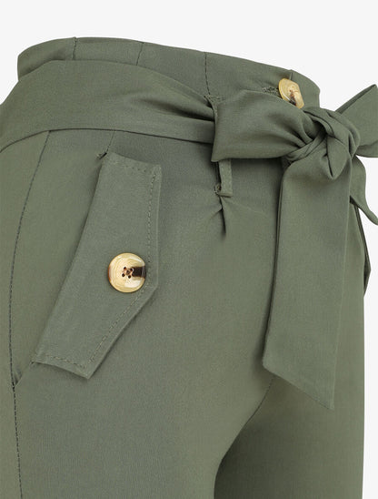 Pantalon 7/8 coupe slim à poches décoratives - Kaki - 3