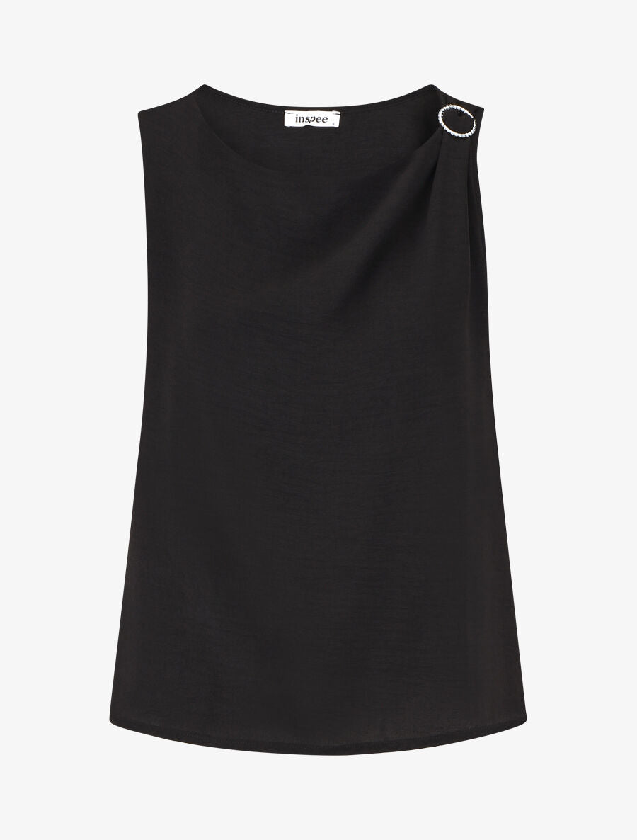 Top uni à détail broche - Noir - 4