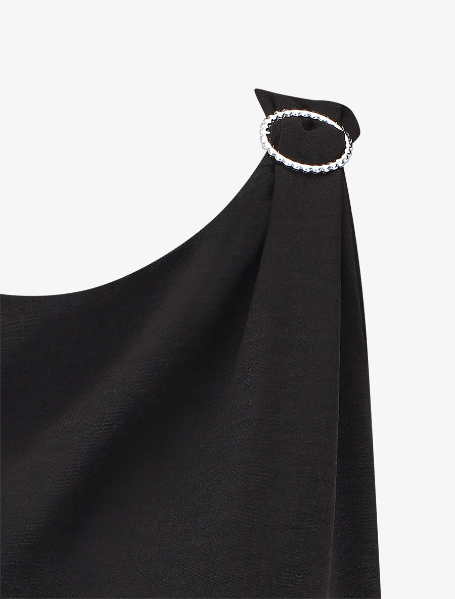 Top uni à détail broche - Noir - 3