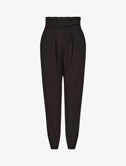 Pantalon droit taille haute plissée - Noir - 4