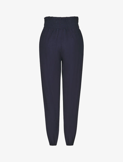 Pantalon droit taille haute plissée - Marine - 2