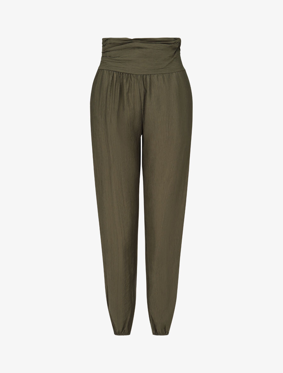 Pantalon droit taille haute plissée - Kaki - 1