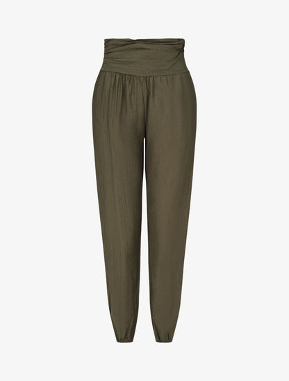 Pantalon droit taille haute plissée - Kaki - 1