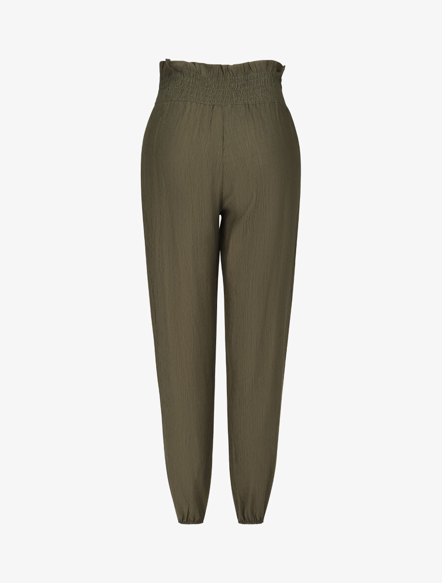 Pantalon droit taille haute plissée - Kaki - 2
