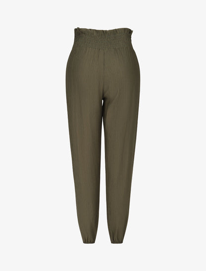 Pantalon droit taille haute plissée - Kaki - 2