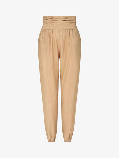 Pantalon droit taille haute plissée - Beige - 4