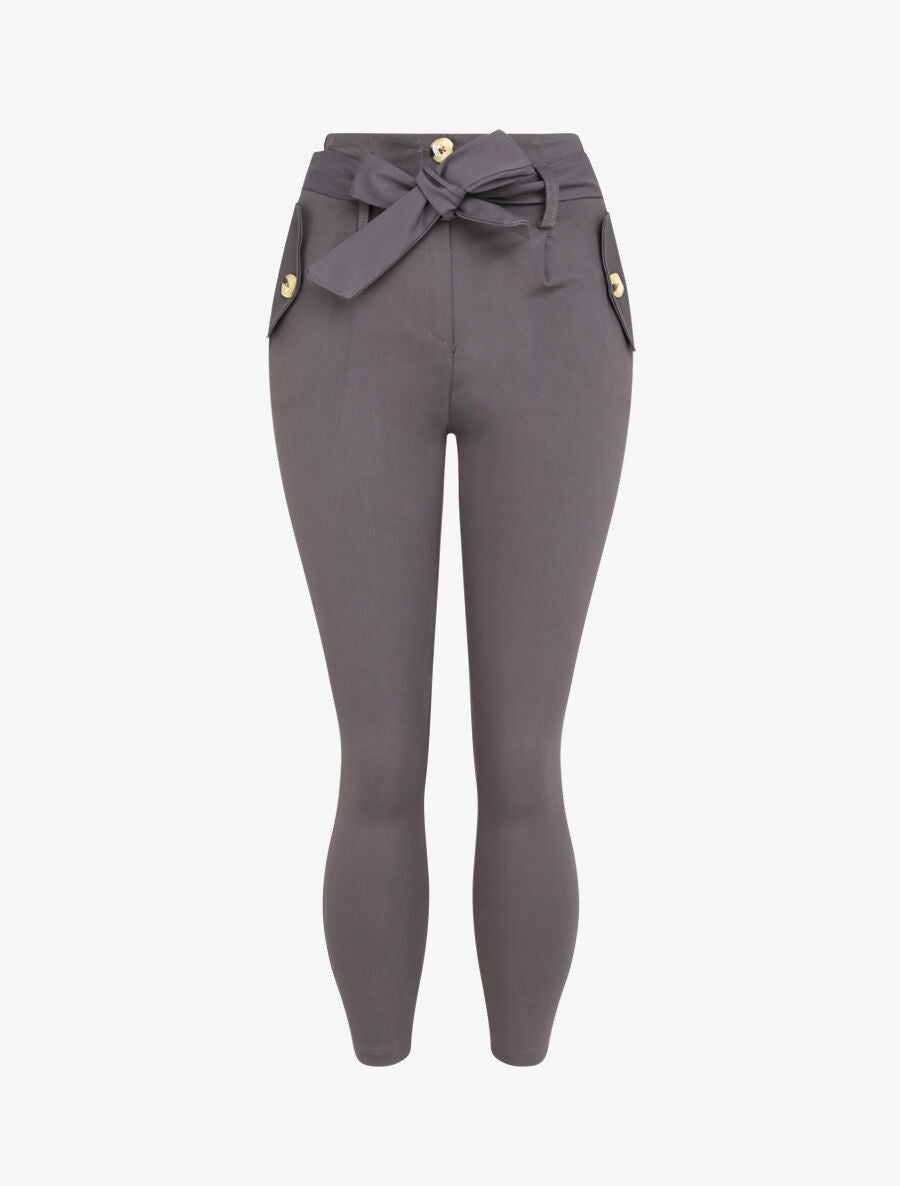 Pantalon 7/8 coupe slim à poches décoratives - Gris foncé - 1