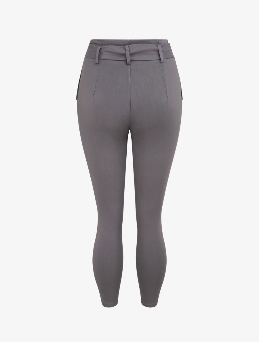 Pantalon 7/8 coupe slim à poches décoratives - Gris foncé - 2