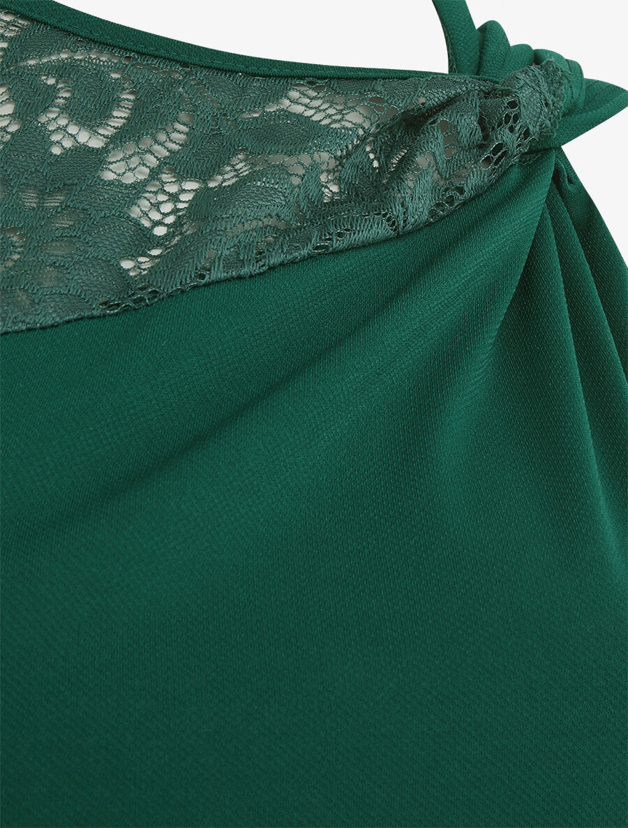 Top uni sans manches à détail dentelle - Vert sapin - 3