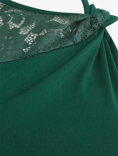 Top uni sans manches à détail dentelle - Vert sapin - 3