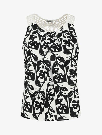 Top fluide imprimé et bretelles en crochet - Noir - 1