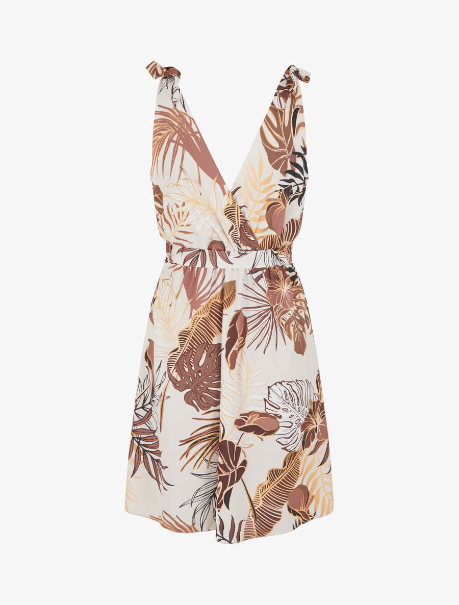 Robe imprimé feuillage à col cache-coeur - Beige - 2