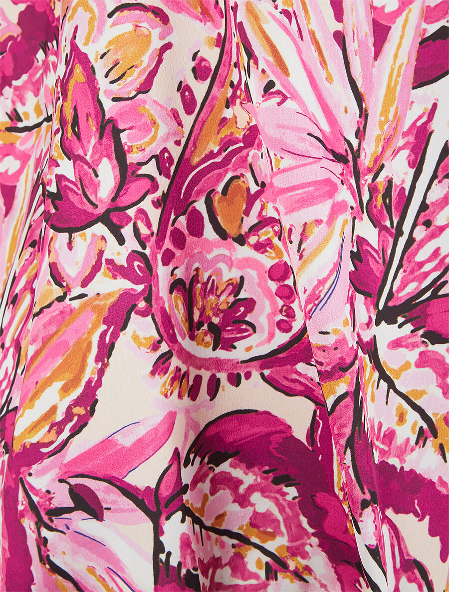 Caraco satiné droit imprimé fleurs abstraites - Fuchsia - 3