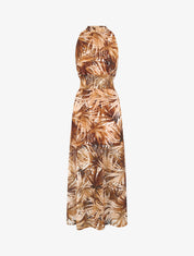 Robe longue en voile imprimé feuillages - Taupe - 4