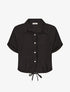 Blouse unie à cordons de serrage - Noir - 1