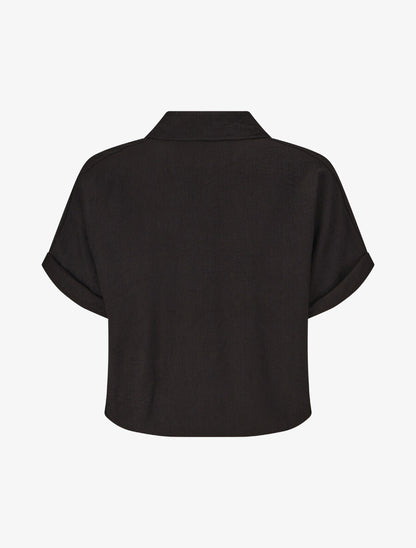 Blouse unie à cordons de serrage - Noir - 2