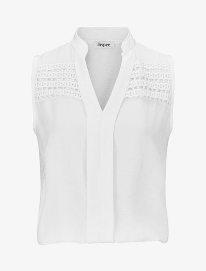 Top élastiqué uni sans manches - Blanc - 1