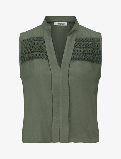 Top élastiqué uni sans manches - Kaki - 4