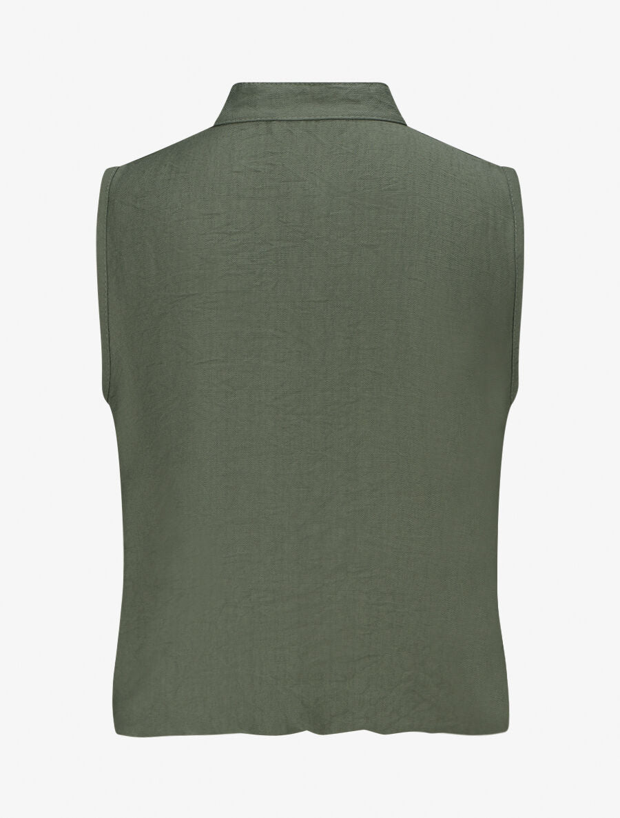 Top élastiqué uni sans manches - Kaki - 2