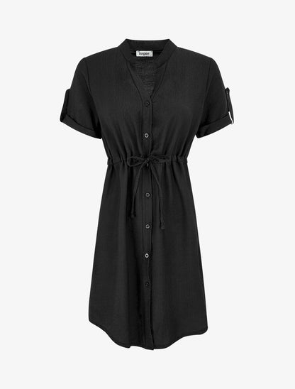 Robe unie à cordons de serrage - Noir - 1