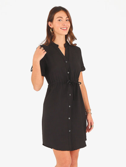 Robe unie à cordons de serrage - Noir - 4